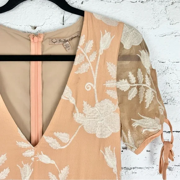 For Love & Lemons Mia Maxi Peach Lace Dress Floral Embroidered Sheer Panel XS - Picture 7 of 15